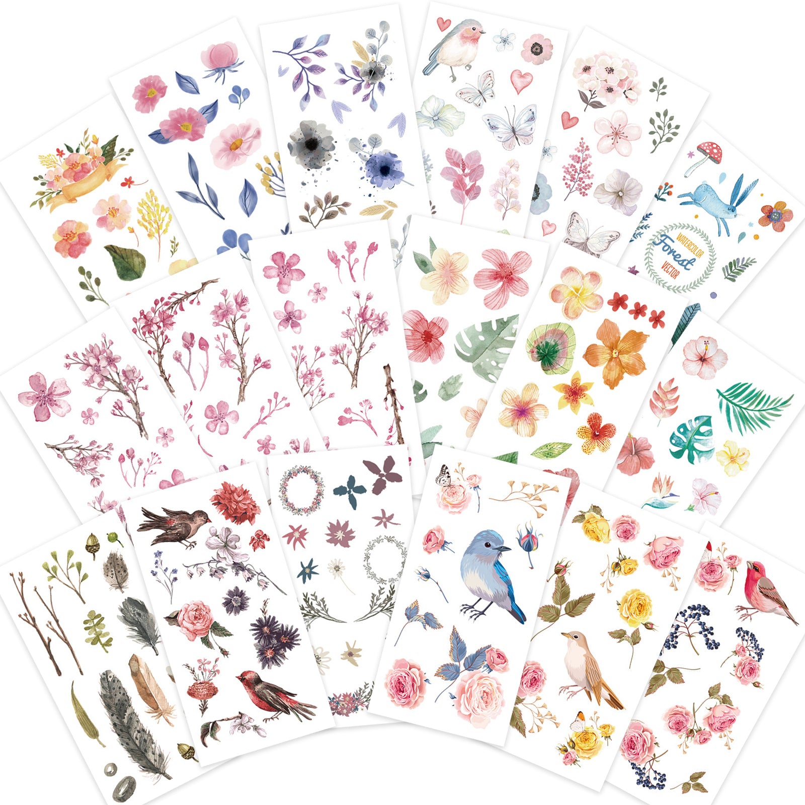 A Lot of 3 Sheets Botanical Floral Washi Stickers for Junk Journal. Washi  Stickers,flower Sticker , Scrapbook Supplies, Journaling Supplies. 