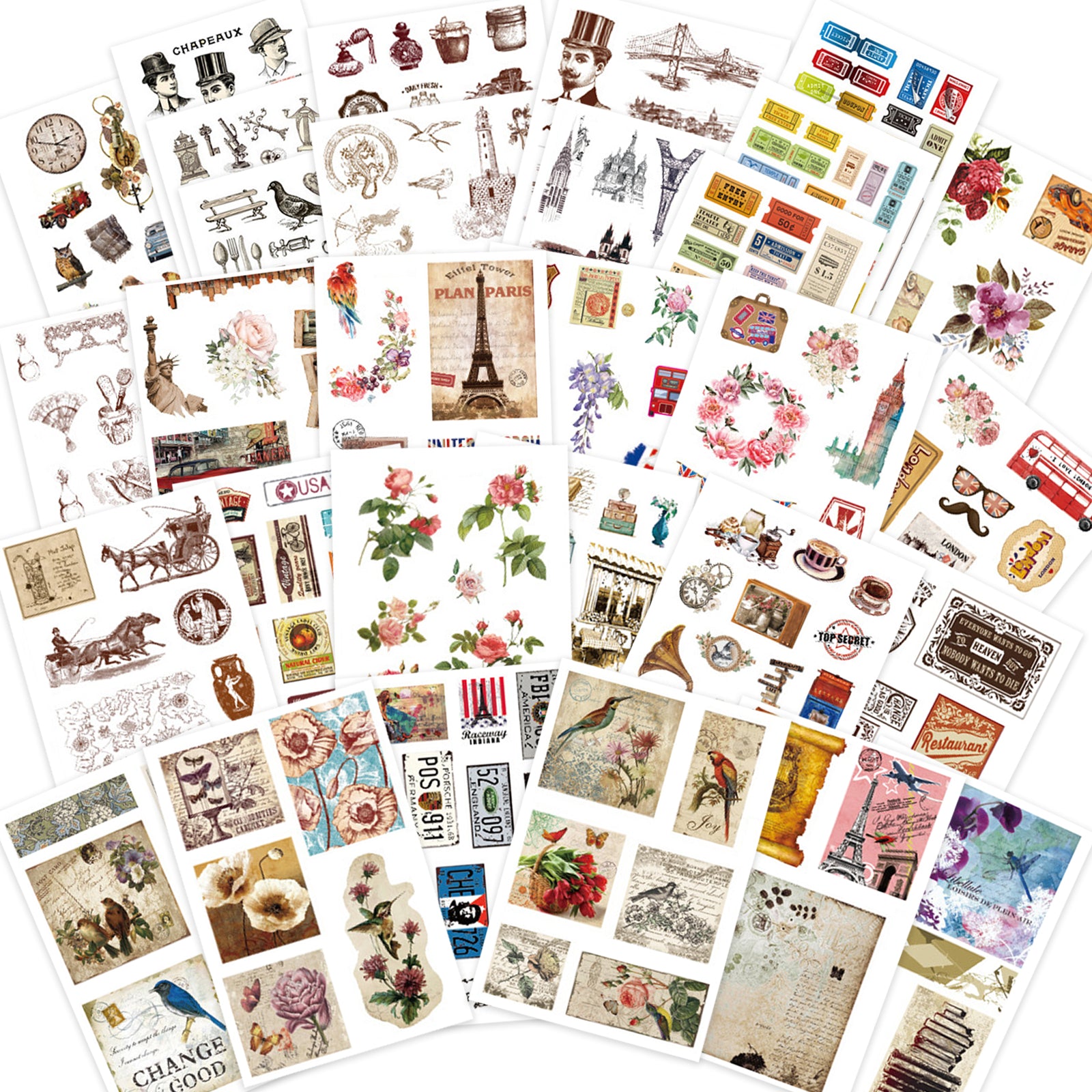 6 Sheets of Journal Stickers. Journaling Stickers, Scrapbook