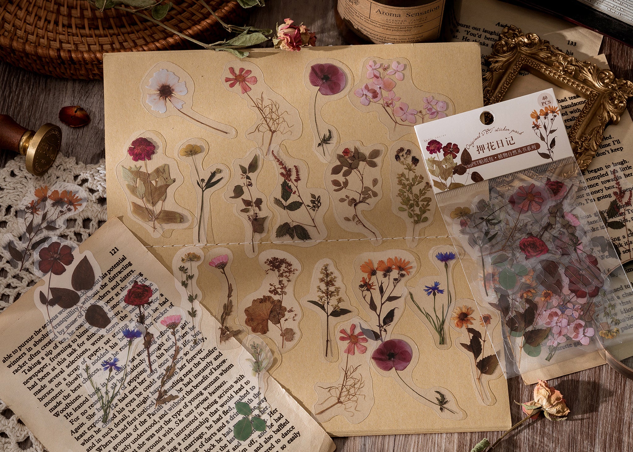 Knaid Flower Stickers Set (360 Pieces) - Decorative Colorful Assorted Floral Sticker for Scrapbooking, Kid DIY Arts Crafts, Album, Bullet Journals