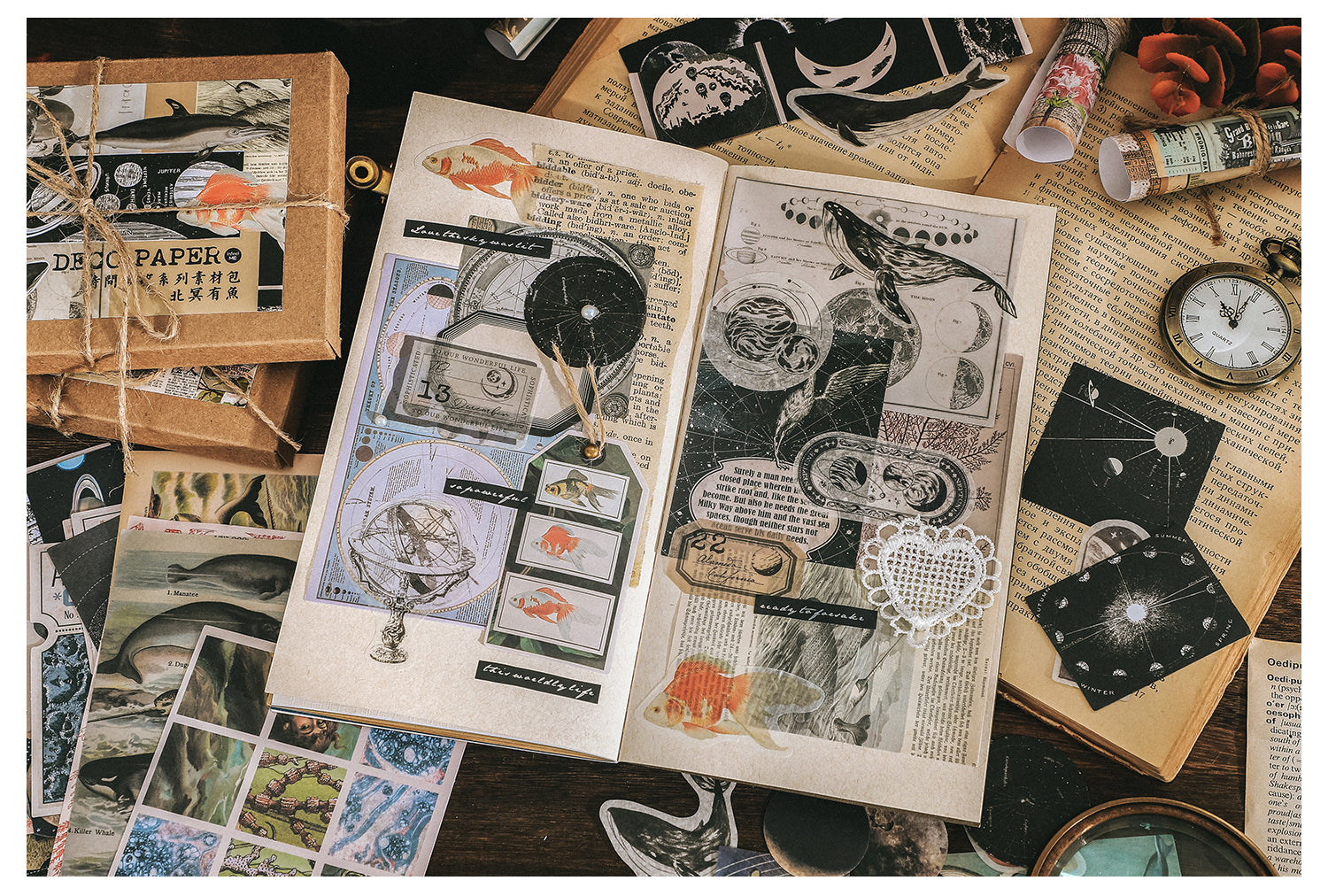 CATaireen Junk Journal Supplies Vintage Art Craft Embellishments Collage  Travel Scrapbooking Kits for Adults Handmade DIY Decoupage Original  Scrapbox