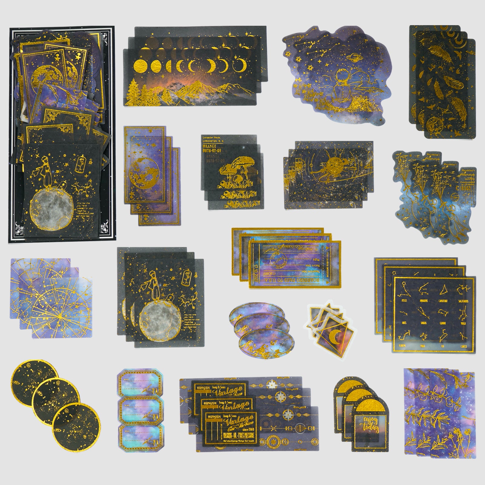 Knaid Celestial Black Gold Foil Stickers Set (60 Pieces) - Decorative