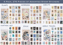 Load image into Gallery viewer, Vintage Postage Stamp Stickers Set (276 Pieces) - Botanical Deco Sticker for Scrapbooking, Bullet Journaling, Junk Journal, Planners, Bujo Travel Diary, Nature Plant Ephemera
