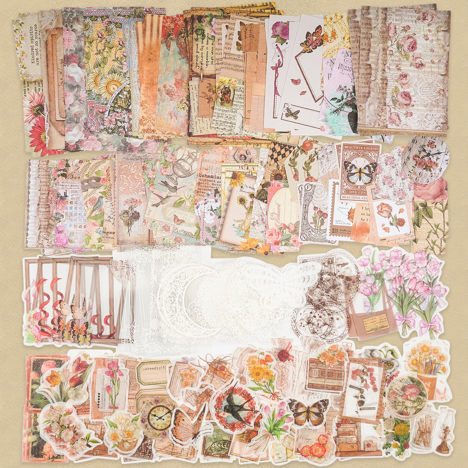 Craft Supplies Vintage Journal Ephemera Pack by CATaireen Scrapbook  Accessories Card Making Collage Kit Stickers for Scrapbox